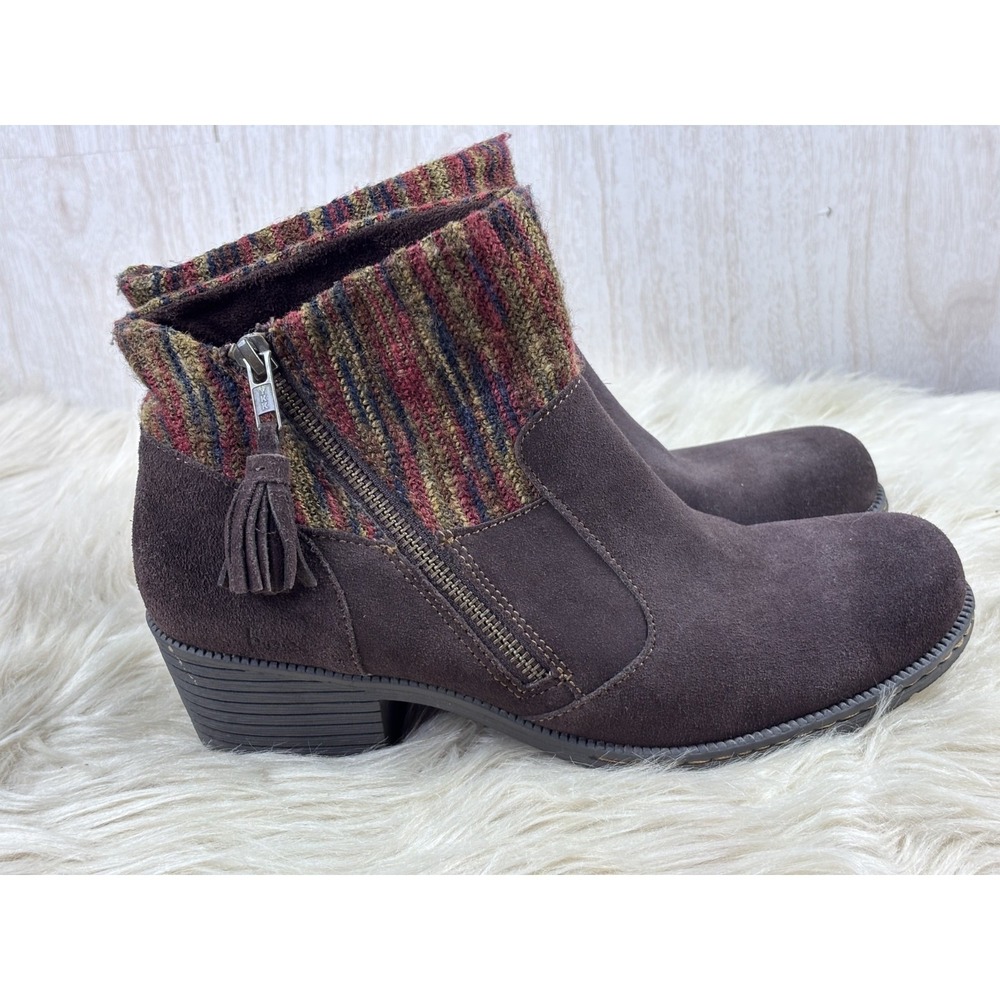 BOC Charon Ankle Boots Brown Suede Knit Collar Tassel Zip Women 9M Boho - Picture 2 of 12